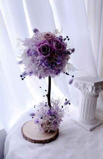 夢幻紫永生花花樹球名片架/開幕花禮/