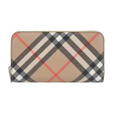 BURBERRY 新款經典格紋帆布拉鍊長夾(沙色)