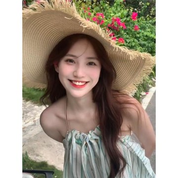 超大帽檐拉菲草帽女海邊旅游防曬遮陽帽太陽帽女海南度假沙灘拍照