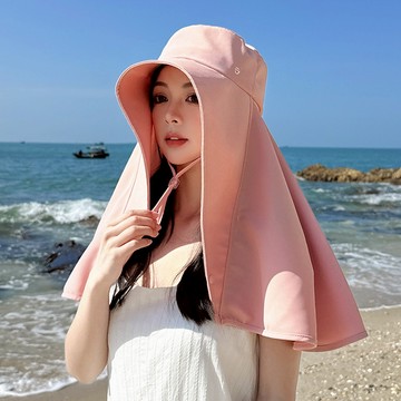 漁夫帽 💕 披肩護頸 一體 遮陽帽 女 夏季 騎行 遮臉 防曬 漁夫帽