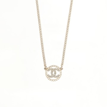 CHANEL CC Logo 水鑽及圓形鏤空造型項鍊(金色) ABG294 B21819 U3377