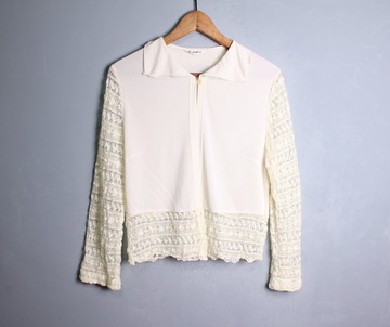 FOAK古著 米白蕾絲鉤織外套