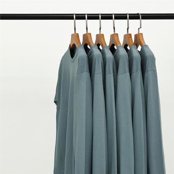 ins風莫蘭迪霧霾藍250g重磅不透純棉圓領長袖T恤男女大碼體恤全棉