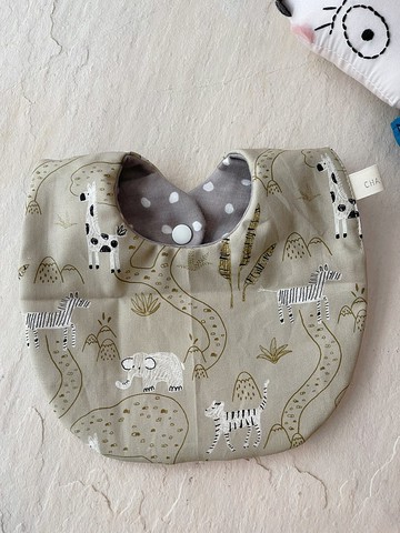 褐大地動物園     手工純棉六層紗水滴圍兜/可雙面用