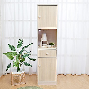 Birdie南亞塑鋼-1.5尺二門一抽一拉盤塑鋼電器櫃/收納餐櫃(白橡色)-44x41x180cm