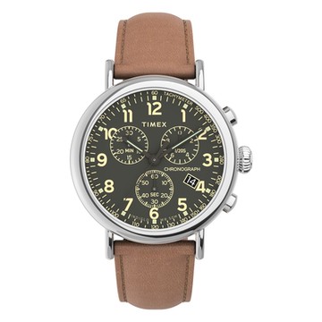 TIMEX 天美時 復刻系列 三眼計時手錶-橄欖綠x棕/41mm