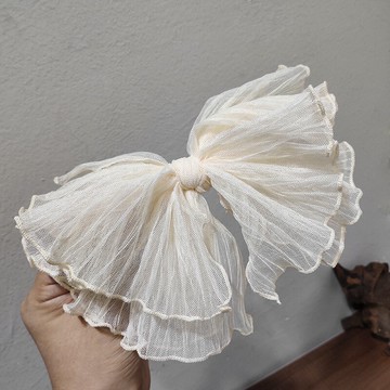 蕾絲大蝴蝶結發夾網紗彈簧頭飾發卡頭花女夏季網紅發飾年新款