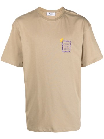 Adish - logo-print cotton T-shirt - men - Cotton - S - Neutrals