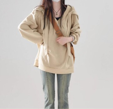 美式復古連帽衛衣女春秋季2025新款大碼寬松休閑慵懶風假兩件上衣【繁星小鎮】