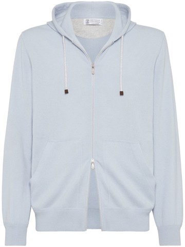 Brunello Cucinelli - zip-up cashmere hoodie - men - Cashmere - 48 - Blue