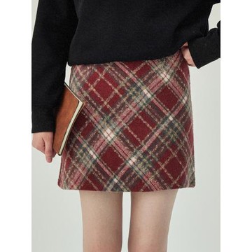 芝士鹿紅色格紋a字半身裙女2025秋冬季新款包臀裙小個子顯瘦短裙