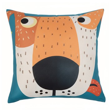 台灣 Life plus 動物派對 棉麻舒適方型抱枕 480g  43 x 43 cm  藍綠眼狗