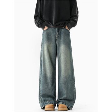 Vivd Loom美式貓須復古水洗做舊牛仔褲男加絨秋冬新款寬松長褲子