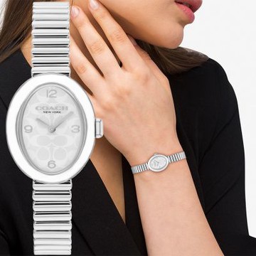 COACH Sammy CC Logo 名模時尚伸縮鍊帶女錶 手錶 1212購物節 送禮推薦-銀/22mm CO14504570
