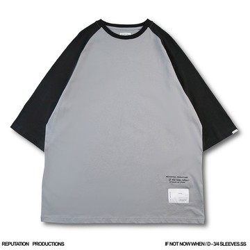 REPUTATIOND - 3/4 SLEEVES.SS 拼色T恤 黑x灰