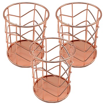 金屬圓形收納筆筒 10x8x8cm  V形玫瑰金  3個