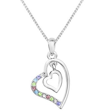 現貨+預購 925純銀項鍊 鑲鑽吊墜-愛戀心連心母親節生日情人節禮物女飾品4色73aj366【獨家進口】【米蘭精品】