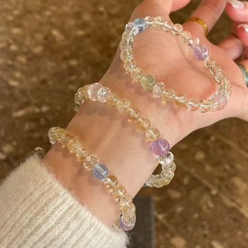 【光之捕夢網】天然水晶 黄水晶招財轉運黃阿賽海藍寶多寶紫水晶串珠手串 手珠手串女手鏈手鍊 手飾