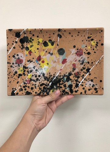 手工繪製 潑彩 抽象畫 繽紛色彩平盤 僅有一件