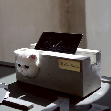 曙MUSE｜波斯貓水泥名片架 原創設計 台灣製 禮物 居家擺飾 手機架 辦公室 擴香石