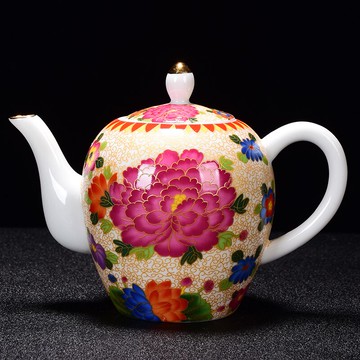 景德鎮陶瓷琺瑯彩描金龍鳳花卉茶壺陶瓷功夫家用單壺執壺功夫茶具1入
