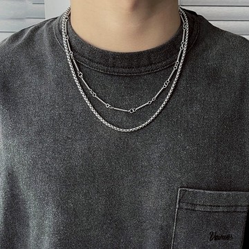 嘻哈雙層鈦鋼項鍊復古個性酷鏈男女