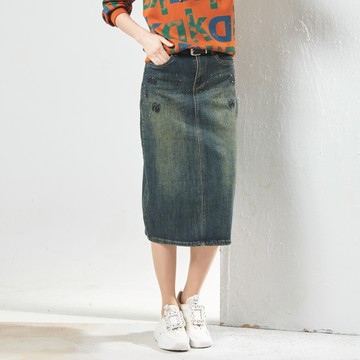 CLL巧玲瓏 M系亮鑽牛仔鉛筆裙 3250019