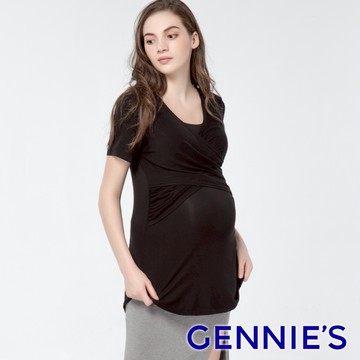 Gennies奇妮 交叉型顯瘦哺乳上衣(黑T3J09)