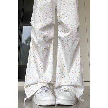 臺灣/✨工裝褲 闊腿褲星星印花休閒運動工裝褲女2025新款高腰顯瘦百搭寬鬆直筒闊腿長褲