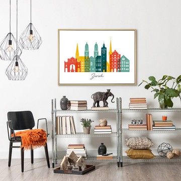 瑞士蘇黎士 - 趣味瑞士城市掛畫/異國裝飾畫/臥室佈置/客廳掛畫