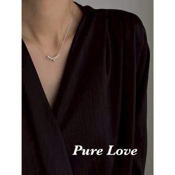 Pure Love樂芙 / 正韓 銀飾【S925純銀】N01019簡約通體純銀項鍊天然珍珠小圓珠蛇骨鏈 短項鏈 / 銀