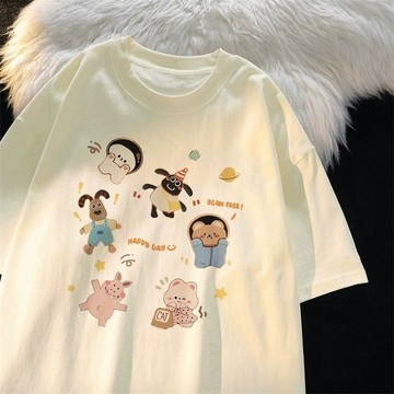 免運 夏季韓風女裝 100%純棉 寬鬆上衣 短袖女 oversize 短t 寬t shirt 顯瘦氣質t 3017