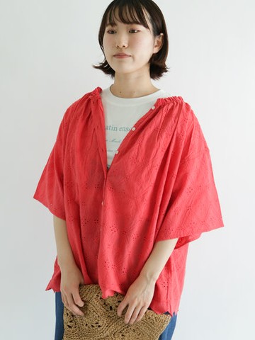 2WAY前後穿刺繡摺邊短袖襯衫(FL26L0A0680) - Samansa Mos2