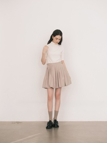 Wool Pleats Balloon Skirt / beige