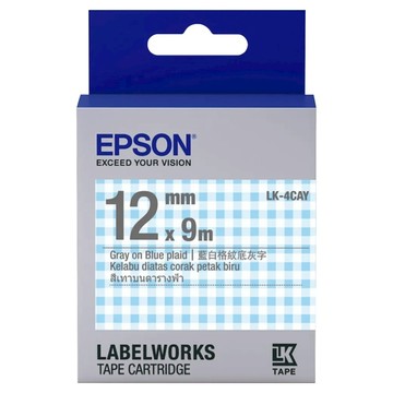 EPSON 標籤帶 LK-4CAY  藍白格紋底灰字  9m