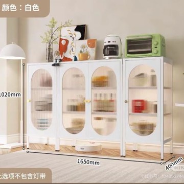 家用鋼制收納柜廚房微波爐儲物餐邊柜茶水鐵皮柜鐵藝輕奢置物柜子