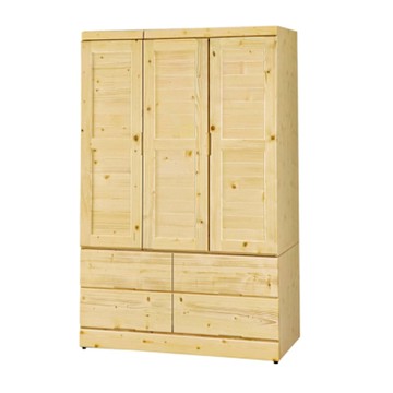 文創集 亞湯3.9尺實木三門四抽衣櫃-116x58x175.8cm免組