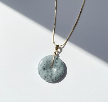 【願‧平安】飄烏雞翡翠平安扣項鍊 14K包金 | 天然緬甸玉翡翠A貨