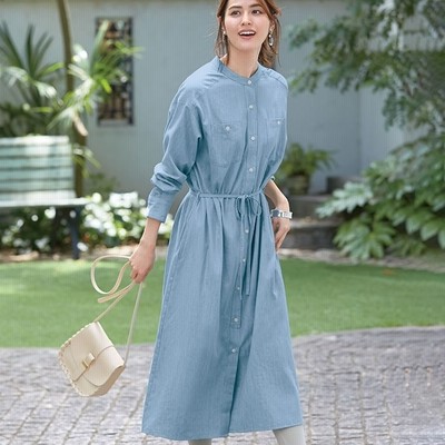 ベルーナ デニムシャツワンピース ブルー L レディース 通販 Lineポイント最大get Lineショッピング