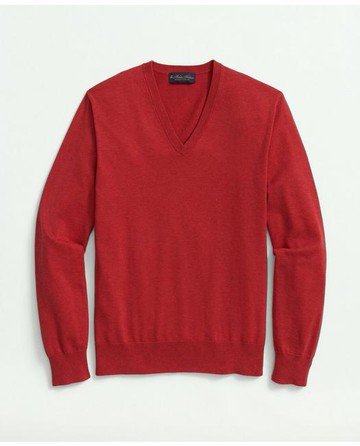 Brooks Brothers Men's Supima Cotton V-Neck Sweater | Red | Size Large
