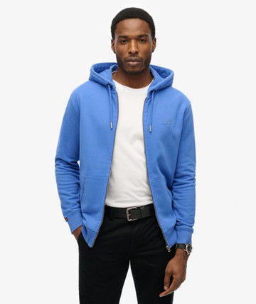 Superdry Men's Essential Logo Half Brushed Zip Hoodie Blue Size: S