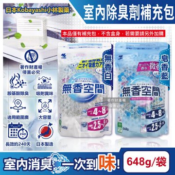日本小林製藥-無香空間室內除臭晶球補充包648g/袋(Kobayashi玄關鞋櫃浴廁,居家空氣清新消臭珠,分解異味汗味脫臭劑)