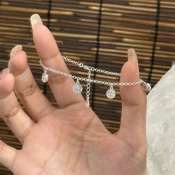 防水抗敏鈦鋼手鍊🔥平安喜樂手鍊女ins小衆簡約輕奢風閨蜜腳鏈轉運時尚百搭學生禮物手鍊 手環 手鏈女 閨蜜手鍊 手鍊女