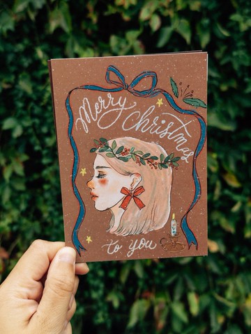 聖誕花圈女孩 聖誕卡 聖誕明信片 甜蜜生活