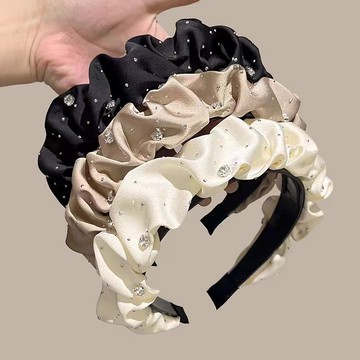 滿天星 高顱頂 褶皺 發箍 女款 新款 復古 法式 網紅 壓發 髮卡 氣質 頭飾