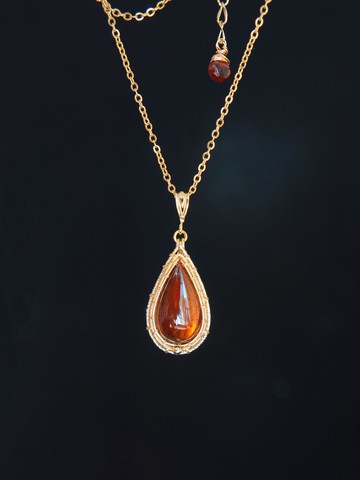 天然石榴石復古項鏈/簡約天然石鎖骨鏈/14kGF/新年首飾/不褪色