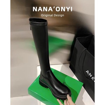 長筒靴女2024年新款秋冬不過膝厚底真皮高筒靴騎士靴女小個子長靴