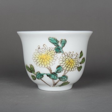 慎德堂粉彩手繪花卉菊花茶杯主人杯景德鎮古玩仿古陶瓷器功夫茶具