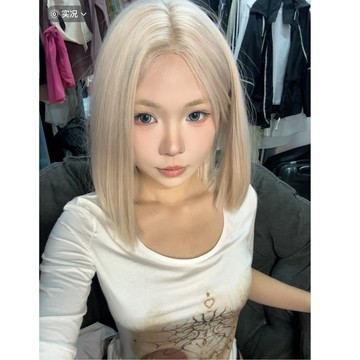 【KEKE】粉金色假髮女小額蕾絲短髮夏日假髮中分百搭日常假髮全頭髮型