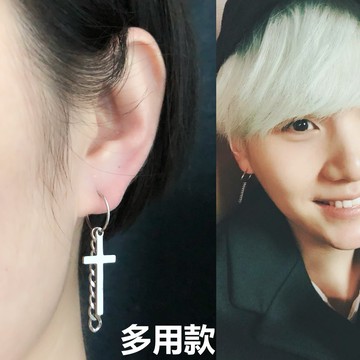 B3692【十字架鏈條 圓環 耳環 耳夾】無耳洞 百搭 夾式 鈦鋼 醫療鋼 韓國明星同款 耳針